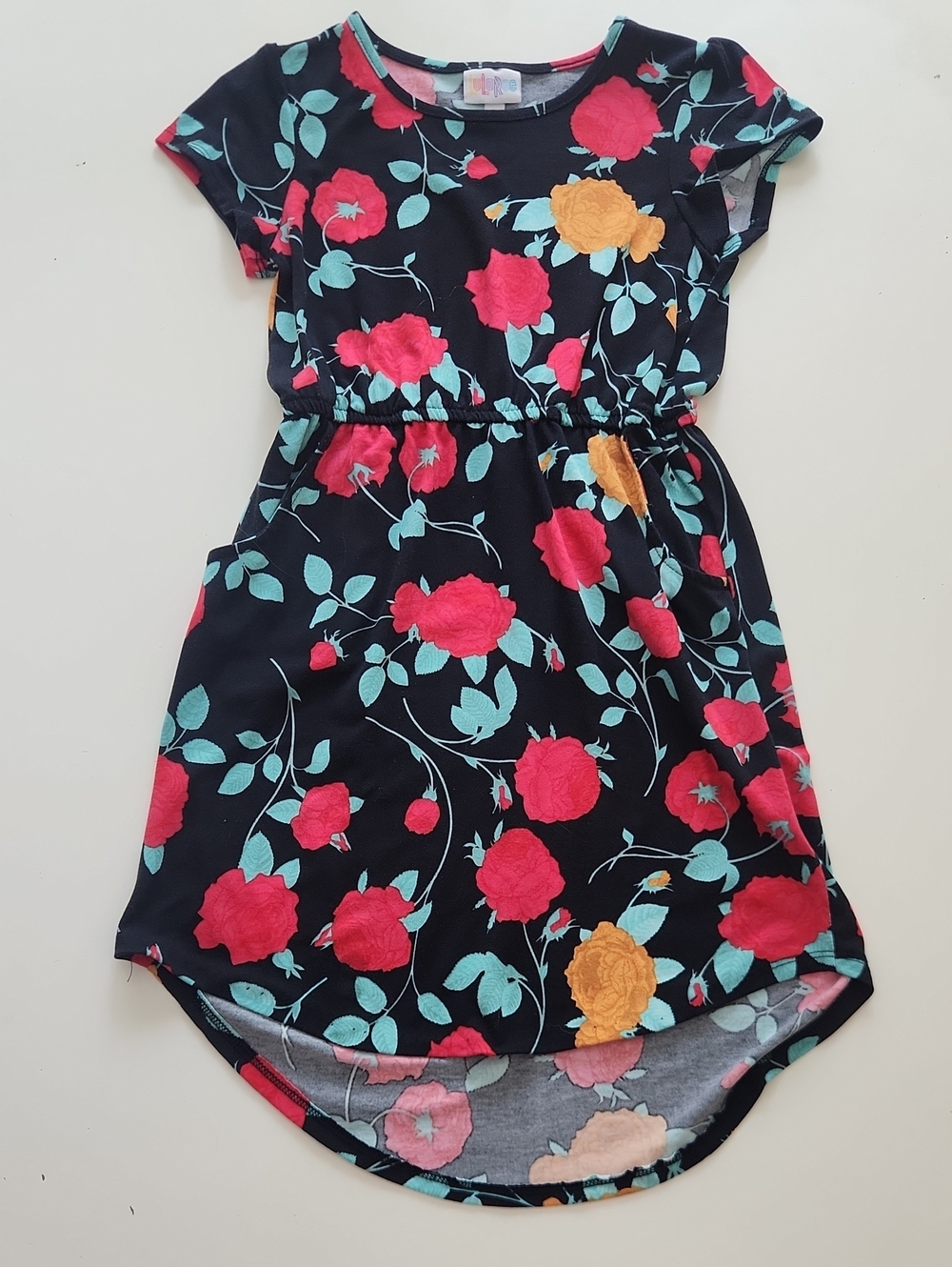 LuLaRoe Mae Dress Black Red Floral High Low Size 10